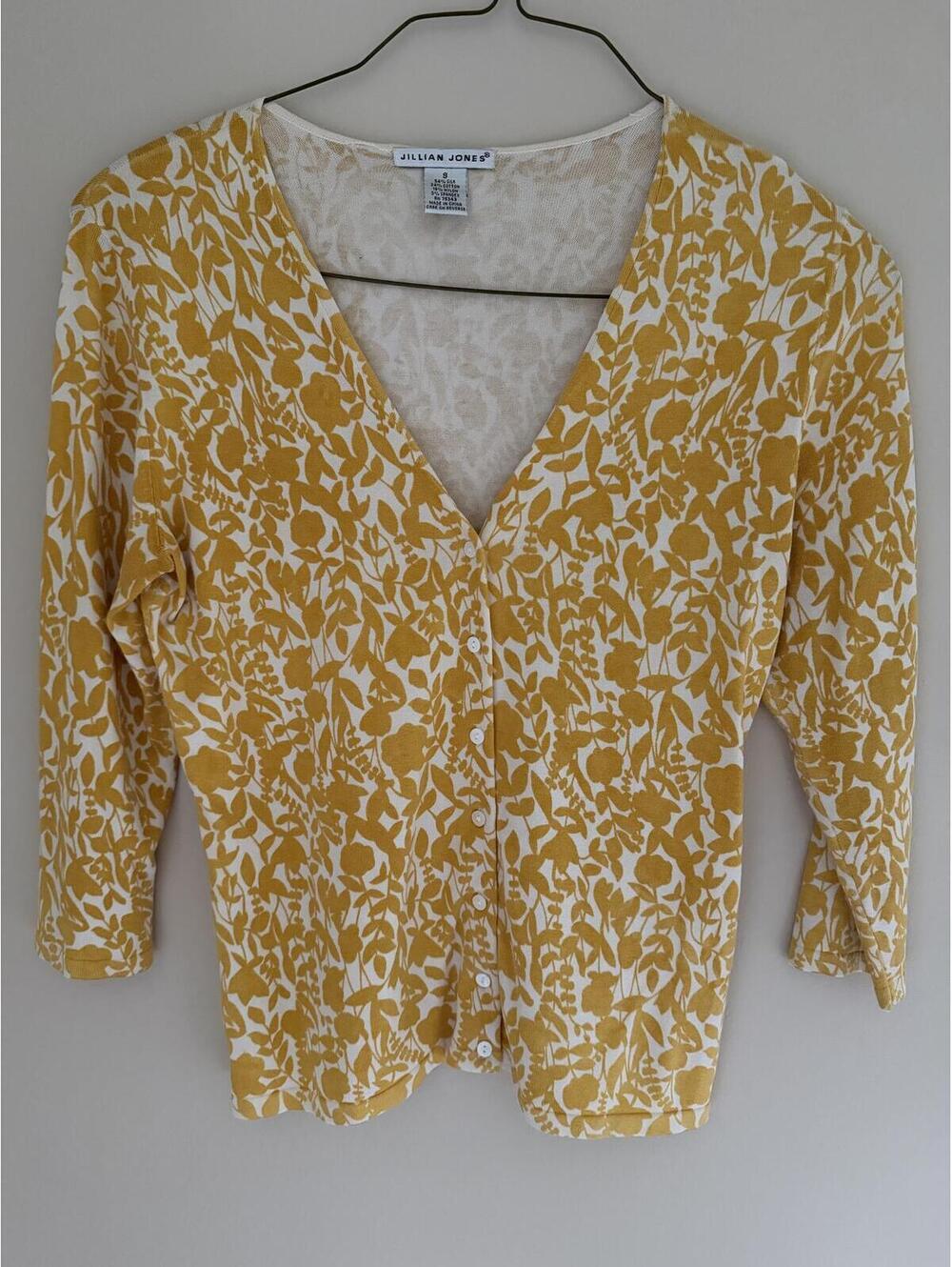 S/M Jillian Jones yellow/white v-neck spring/summer sweater